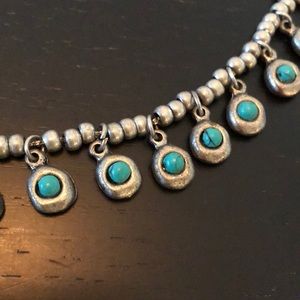 Raw silver with turquoise set beaded necklace